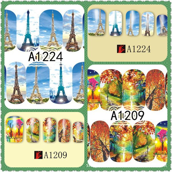 

5sheet architecture scenery nail water stickers designs nail art stickers decals makeup diy water tattoos manicure a1201-1224, Black