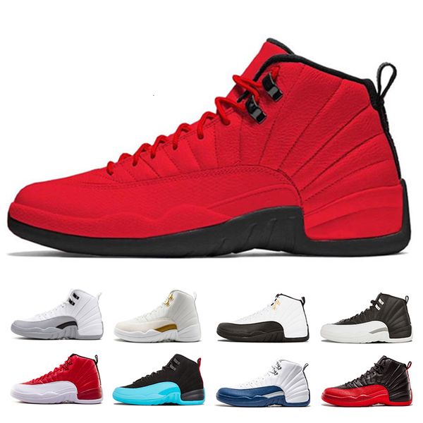

new wntr mens 12 12s basketball shoes the master dark grey flu game playoffs french blue gym red trainers sports sneakers size 8-13, Black