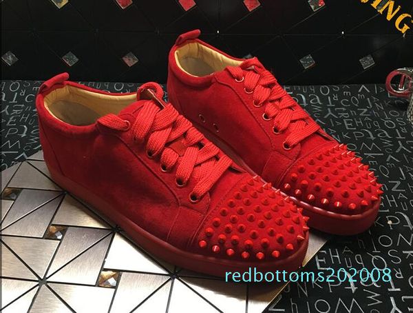 

2018 [original box] france desingers party shoes white/red crystals nails spikes red bottom sneakers suede leather 4 seaons wear, 36-46 08r, Black