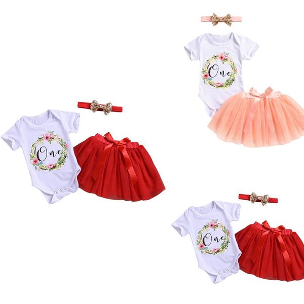 

loozykit summer infant малышей baby girl один год рождения ромпер пачка рюши юбка луки оголовье 3шт техника одежда set 2020, White