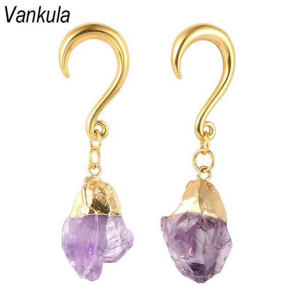 

vankula new irregular precious crystal dangle ear weight hook plugs ear tunnel stainless steel gold piercing expander gauge, Slivery;golden