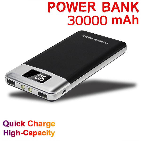

30000 mah power bank portable charger usb lcd battery pack led lighting for smart phone and other smart device external battery