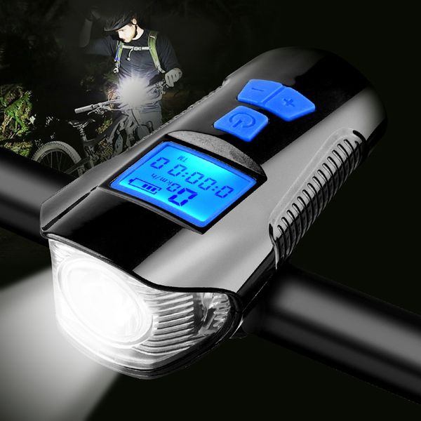 

bike lights waterproof bicycle light usb charging front handlebar cycling head w/ horn speed meter lcd screen