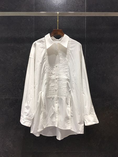 

2020 ранняя весна новый женский лацкан лацкан плиссированный подол сплит средней длины с длинными рукавами свободная рубашка 317, White