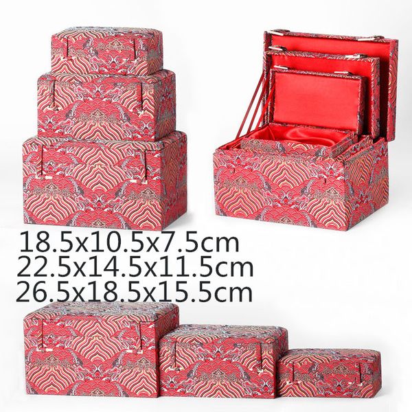 

large rectangle soft chinese silk fabric storage box wooden gift packaging box luxury crafts jewelry trinket gemstone collection box 3 size, Black;white