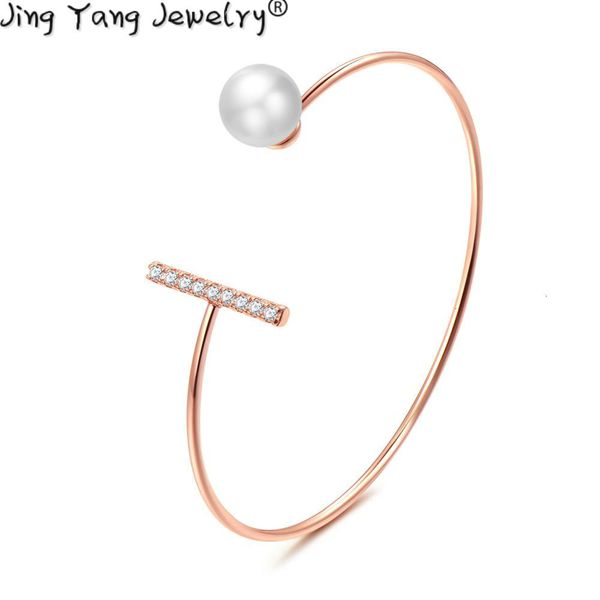 

jingyang шарм armbanden voor vrouwen мода свадебный кристалл имитация parel sieraden meisje роуз гауд verstelbare zirkoon браслет подарок, Black
