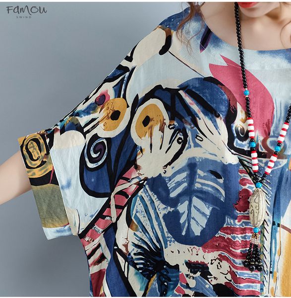 

Size Plus Dress Women Summer Pattern Patchwork Linen Vintage Print Dress Female Casual Fashion Oversize Elegant Dresses