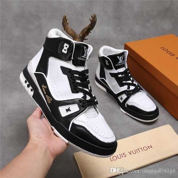

8 louis vuitton gucci luxury men casual leather walking sports trainer sneaker running shoes with box 08 66, Black