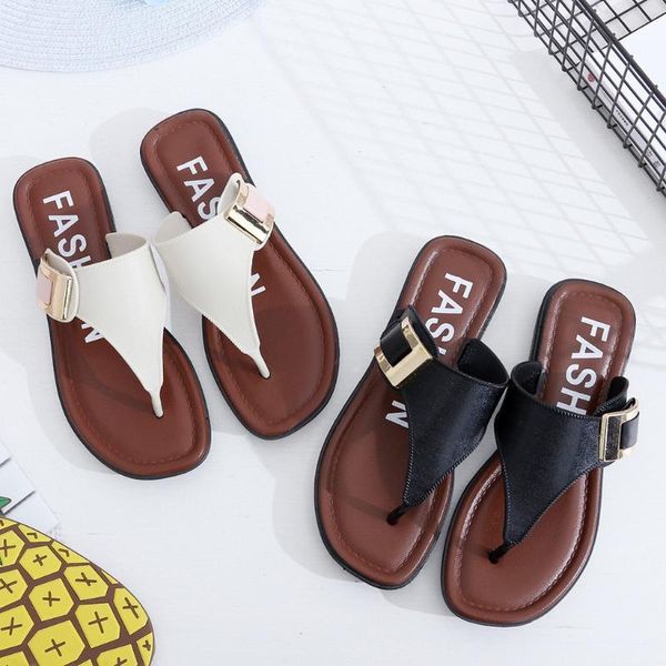 

casual beach women slippers summer flat flip flops ladies outdoor sandals shoes fashion round toe roman shoes 2019 buty damskie, Black