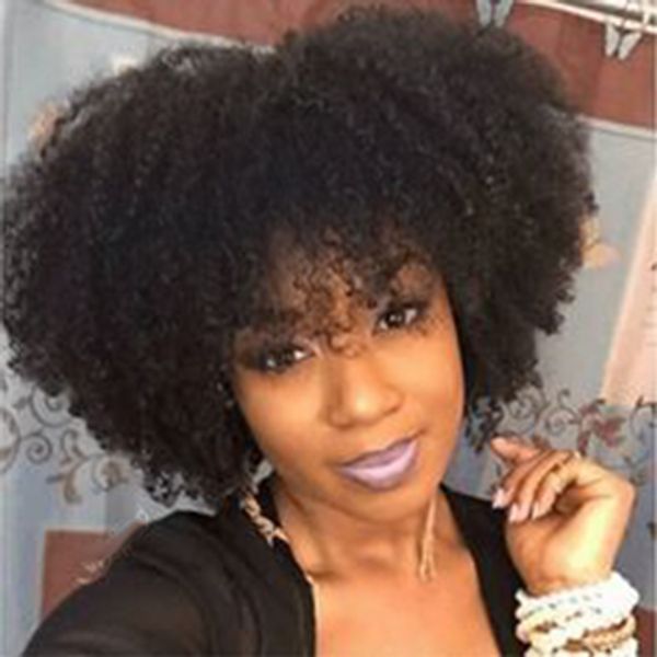 beleza das mulheres penteado bob curto crespos pretos encaracolados perucas Africano Ameri Cabelo brasileiro de simulação humana peruca de cabelo crespo natural para senhoras