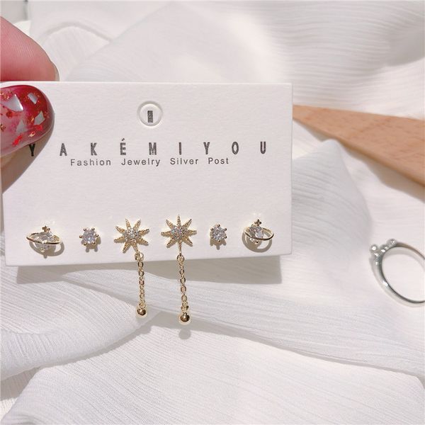 

trendy cz gold star planet stud earrings set new fashion crystal earrings for women cute korean jewelry 2020, Golden;silver
