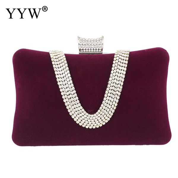 

yyw purple suede velvet rhinestone stud one ring new evening cocktail clutch bag purse women handbag for wedding party