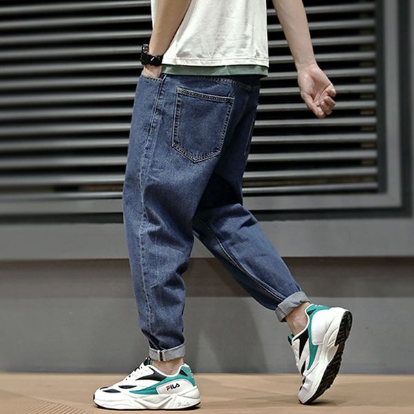 

summer fashion men jeans retro blue simple loose fit harem pants streetwear vintage japanese style classical taper jeans men