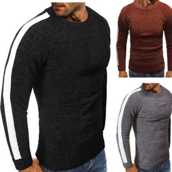 

Autumn Sweater Men Fashion Striped Stitching Male Sweater Winter Long Sleeve Round Neck Streetwear Casual Slim Pullover Tops Sweaters