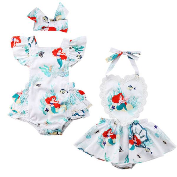 

toddler baby girls lace mermaid romper jumpsuit sunsuit clothes 0-3y, Blue