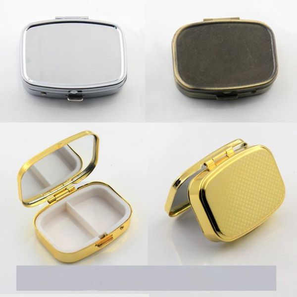 

potable travel metal pill box 2 lattice grid portable rectangle container storage case 55*40*15mm fast shipping f2465