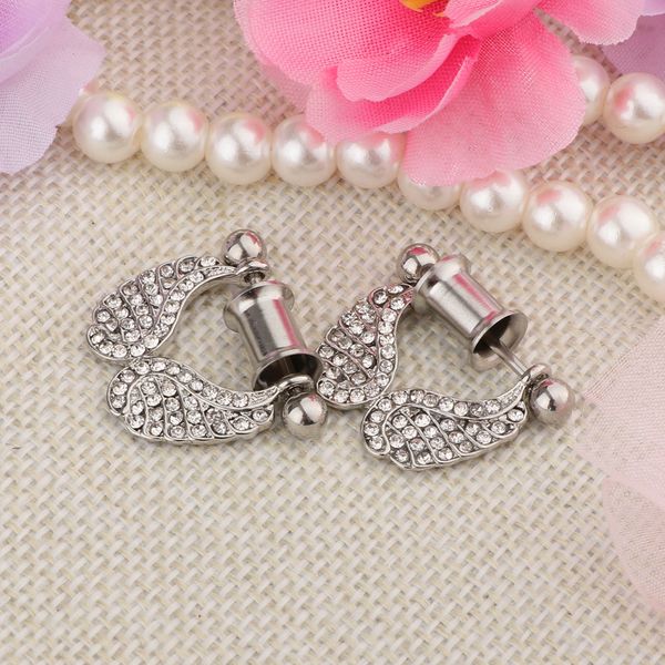 

2 pieces stainless steel angel wings ear plugs tunnel expander gauges bars, Slivery;golden