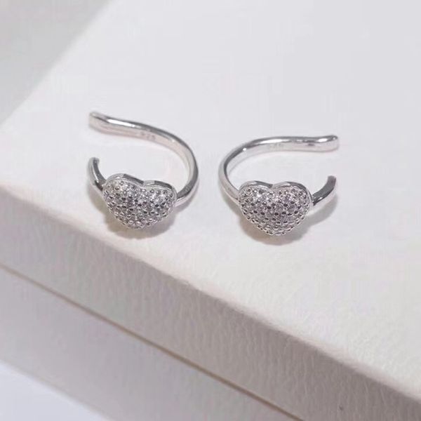 

one pair zircon pure 925 sterling silver love heart clip earring love heart sweet clip cuff earring childhood women jewelry