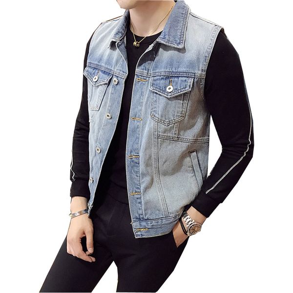 

autumn new denim sleeveless vest tough vest jacket british slim male mj53, Black;white