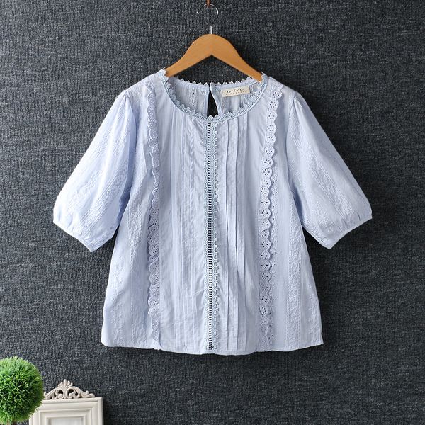 

japanese small fresh lacing embroidery shirt blouse 2020 summer, White