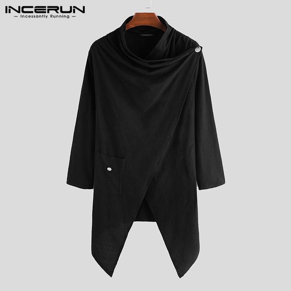 

incerun stylish men cloak cotton streetwear long sleeve irregular cape punk style solid color japanese style men trench coats, Tan;black