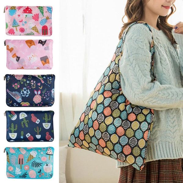 

women flower foldable shopping bag reusable nylon eco tote grocery bag js25