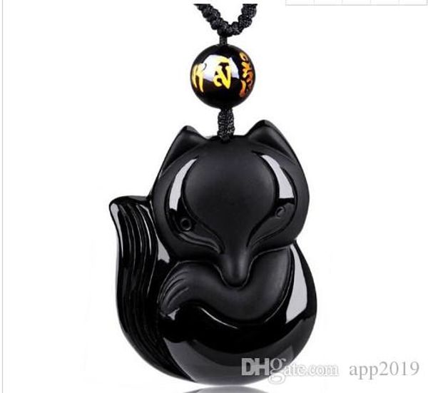 

fashion black dragon phoenix pendant natural hand-carved obsidian necklace fine jade statues jewelry for women men rope, Silver