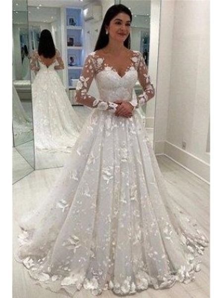 

lace a-line wedding dresses off shoulder long sleeves applique floor length wedding bridal gowns custom made, White