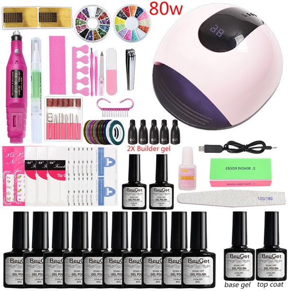 

nail manicure sets professional acrylic nail clipper set builder poly gel set led uv lamp dryer 10 color gel kits with lamp