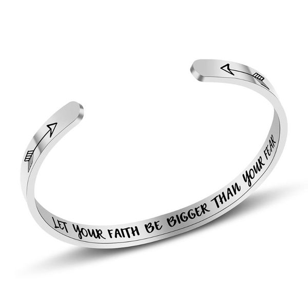 

cuff bangles silver color "let your faith be bigger than your fear" text arrow painted braclets for kids, Black