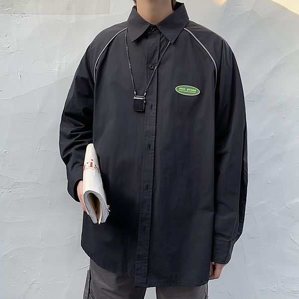 

2020 весной и осенью новый японский сыпучие светоотражающие нашивки с длинным рукавом мода повседневная wild топ черный / белый / синий, White;black