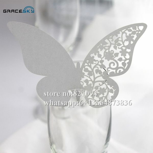 

50pcs 23 colors butterfly shape laser cut place name seat wedding invitation cup cards for glass party supplies