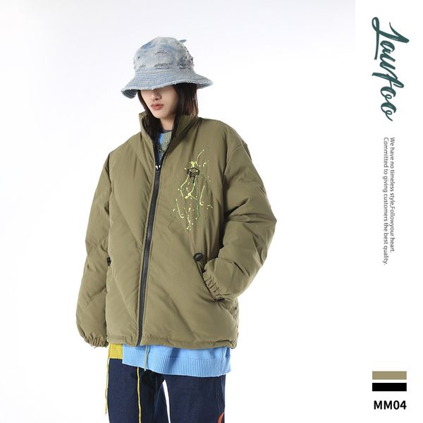 

lawfoo2019 осень и зима новые товары популярная марка мужской одежды саржа печатной краски, нанесенной мужские пары проложенный хлопок шинел, Black