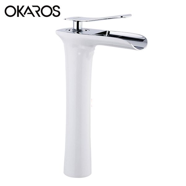 

okaros ванной бассейна кран высокий твердая латунь белый запеченный хромированная отделка одной ручкой горячая холодная вода для раковины см