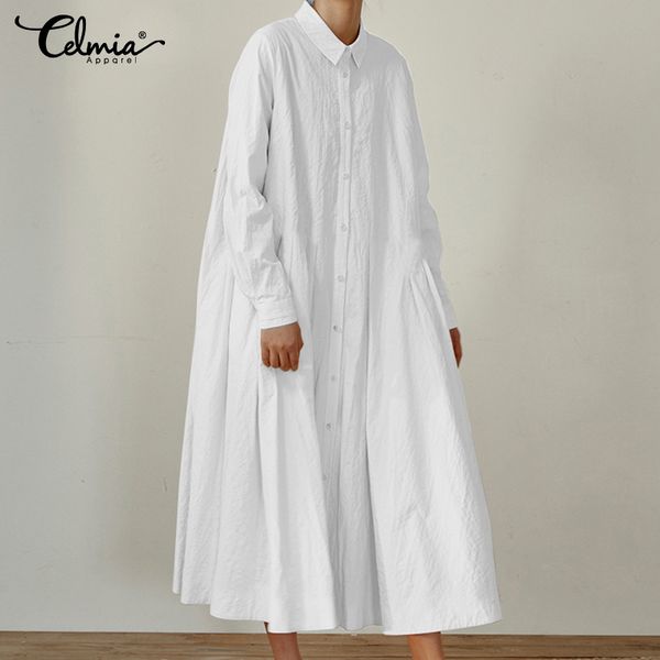 

women's shirt celmia fall 2019 dress vintage long sleep white coat casual party dress women's robe, Black;gray