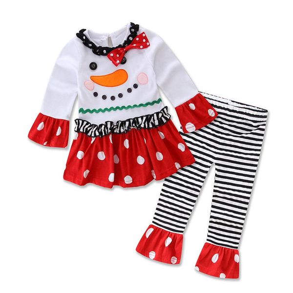 

girls clothes christmas snowman t shirt long sleeve striped pants infant cute baby outfits newborn clothes roupa infantil, White