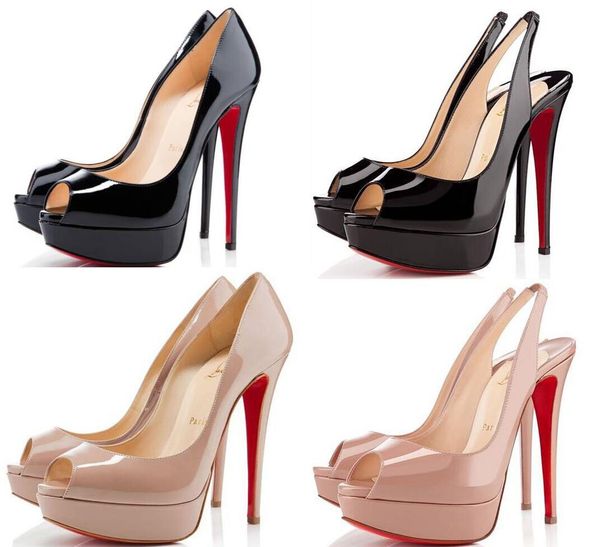 

14см Марка женщины Red Bottoms Высокие каблуки Sexy Peep носком платформы Red Подошва обуви Женщины Насосы на высоком каблуке партии обувь размер 34-43