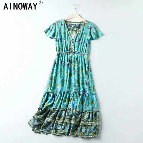 

старинные шикарные женщины цветочный принт летучая мышь рукав пляж чешские платья макси дамы v шеи кисточкой лето район boho платье vestidos, Black;gray