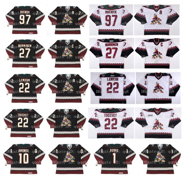 

vintage phoenix coyotes jersey 27 teppo numminen 97 jeremy roenick 22 claude lemieux 22 rick tocchet 10 tony amonte 1 sean burke hockey, Black;red