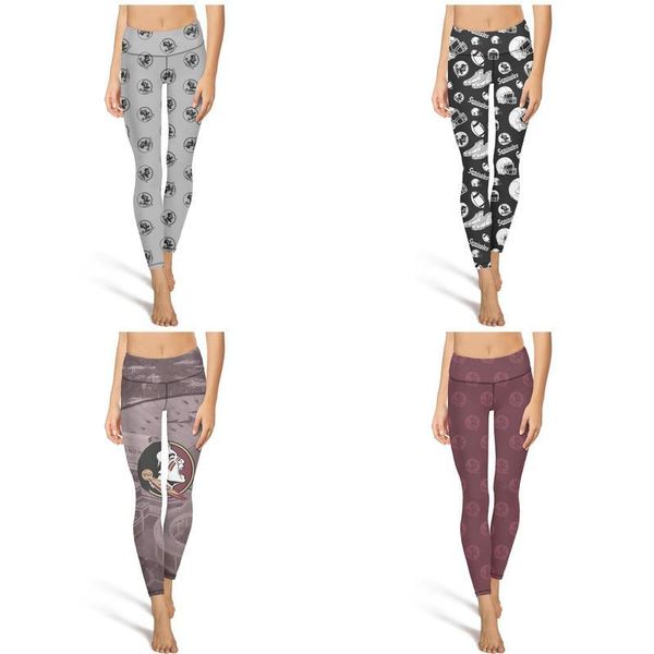 

florida state seminoles football garnet fashion women custom yoga pants no feet casual four-way stretch suitable for sports leggings and, Black