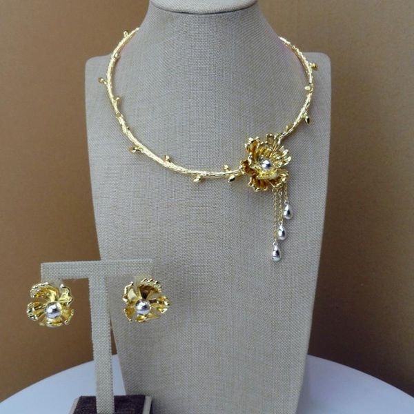 

yuminglai unique design dubai gold jewelry sets necklace and earrings fhk7363, Silver