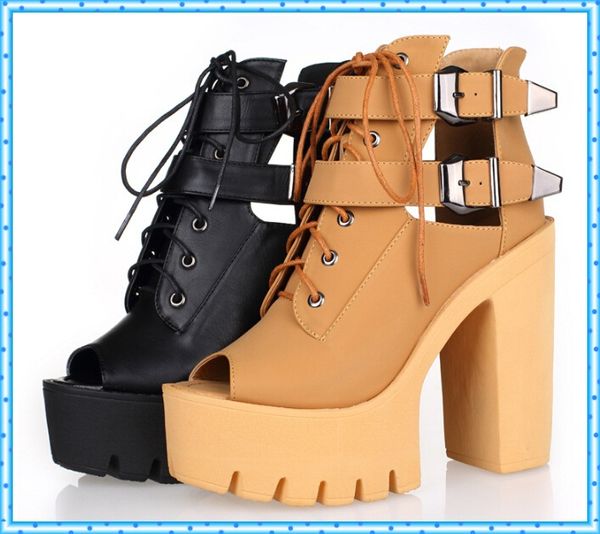 

buckle summer shoes fashion platform shoes woman high heels open toe sandals for women 2016 ladies peep toe pumps c861, Black