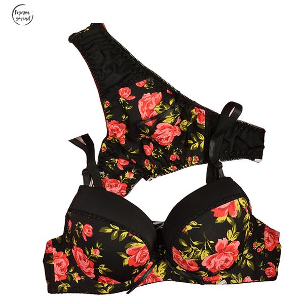 

brand seamless french bc women bra set printing romantic lady bra brief sets thong panty set, Red;black