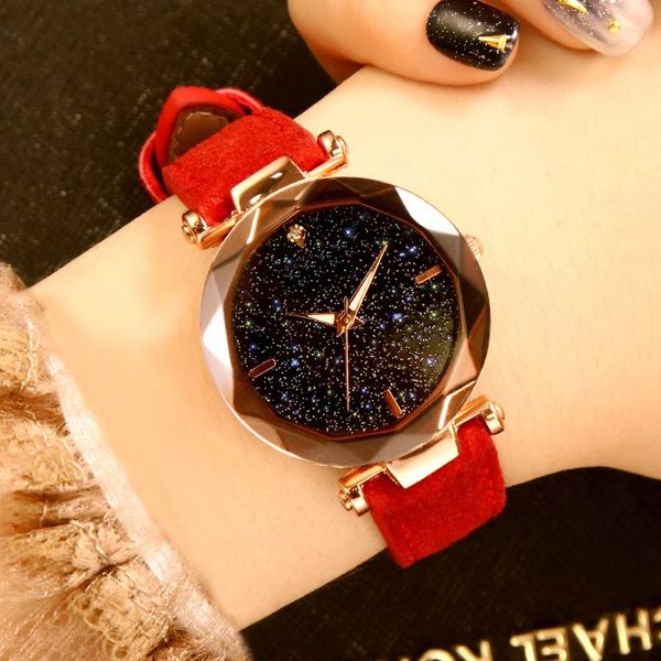 

starry sky watch new arrival leather clock for women minimalism dial stainless steel quartz wristwatch ladies luxury reloj mujer, Slivery;brown