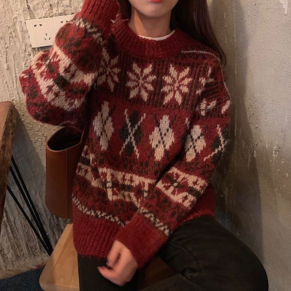

3 colors autumn and winter korean christimas o neck thick warm knitted sweater womens sweaters and pullovers (n3082, White;black