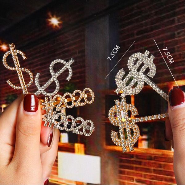 nuovo multistile strass lettera barrettes donne ragazze cristallo lettera tornante clip moda accessori per capelli oro argento all'ingrosso