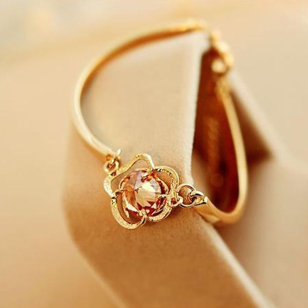 

x women alloy gold elegant delicate vintage rhinestone camellia zircon bangles wishing series alloy flower bracelet 1.41cm, Black