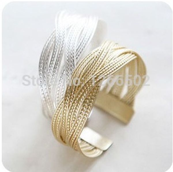 

selling gold silver plated alloy hand-woven twist bracelets & bangles opend design lucky bracelets for women, Black