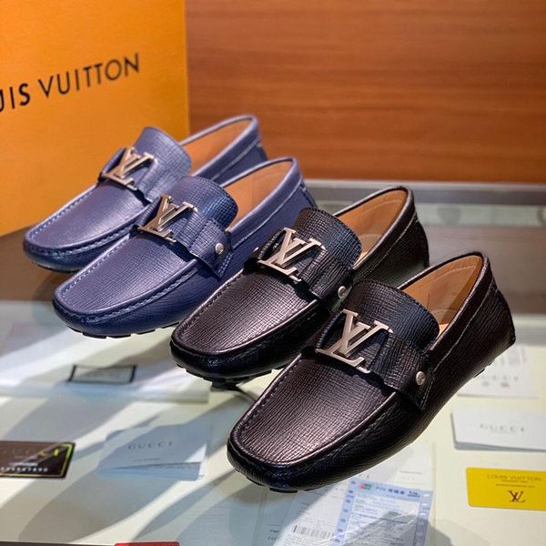 

2020 new arrival mens dress shoes fashion classic training shoe real leather flat metal button peas shoes casual running shoes for men, Black
