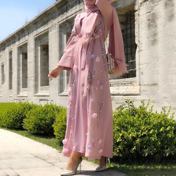 

women plus size abaya jilbab muslim 3d embroidery maxi dress foral beletd high waist kaftan long dress islamic clothings s-2xl, Red